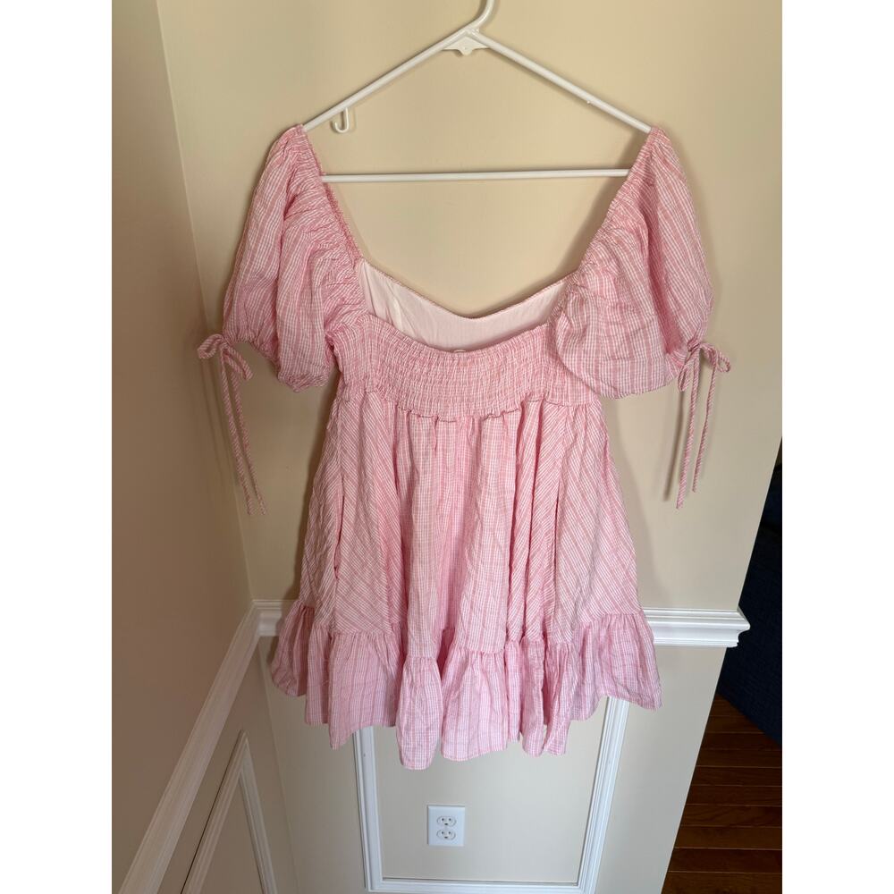 Mable Sz M Subtle Stripe Babydoll Tiered Sweetheart Mini Dress Spring Preppy - Picture 10 of 15